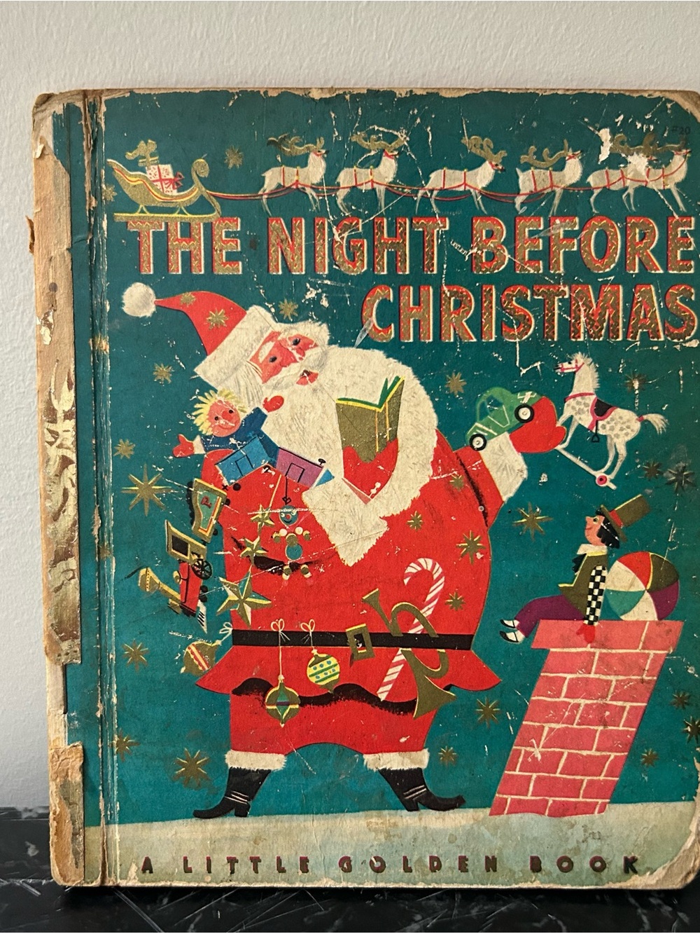 Night Before Christmas 1949 Holiday Book Vintage Cover Ephemera Art Damaged